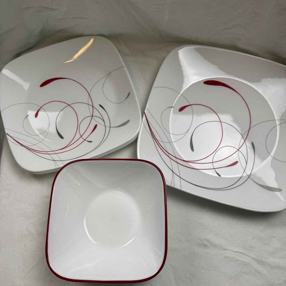 Corelle Splendor Square Dinnerware Set Service For 4 Dinner,Salad Plates & Bowls